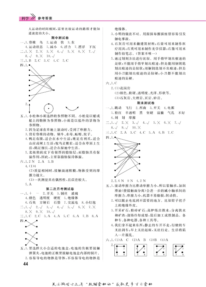 快乐小博士四年级上册科学苏教版_2024年人教版小学数学一二三四五六年级上册下册期中期末试a0747_小学全科《同步练习+精品试卷》打包下载（1-6年级单元月考期中期末试卷）_小学科学
