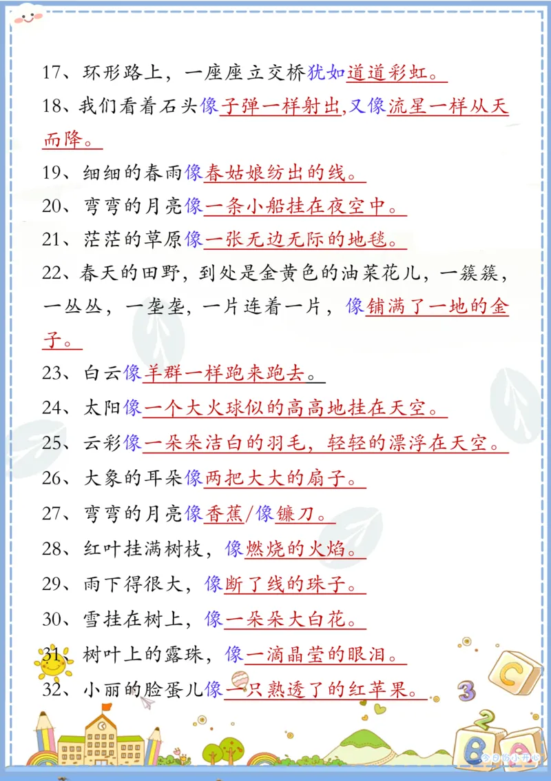 2.8二下语文必背比喻句汇总_二年级上下册资料_小学二年级学习资料-25年更新版_2-02、小学二年级语文下册_2-2-2、练习题、作业、试题、试卷_专项练习_语文句子专项（习题+知识点）