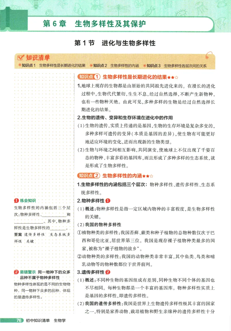 2026版53初中知识清单-生物