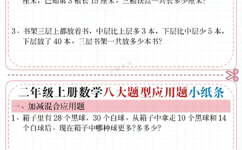 11.01二年级上册数学五大题型应用题小纸条(1)_二年级上下册资料_二年级上册小红书同款资料_二年级