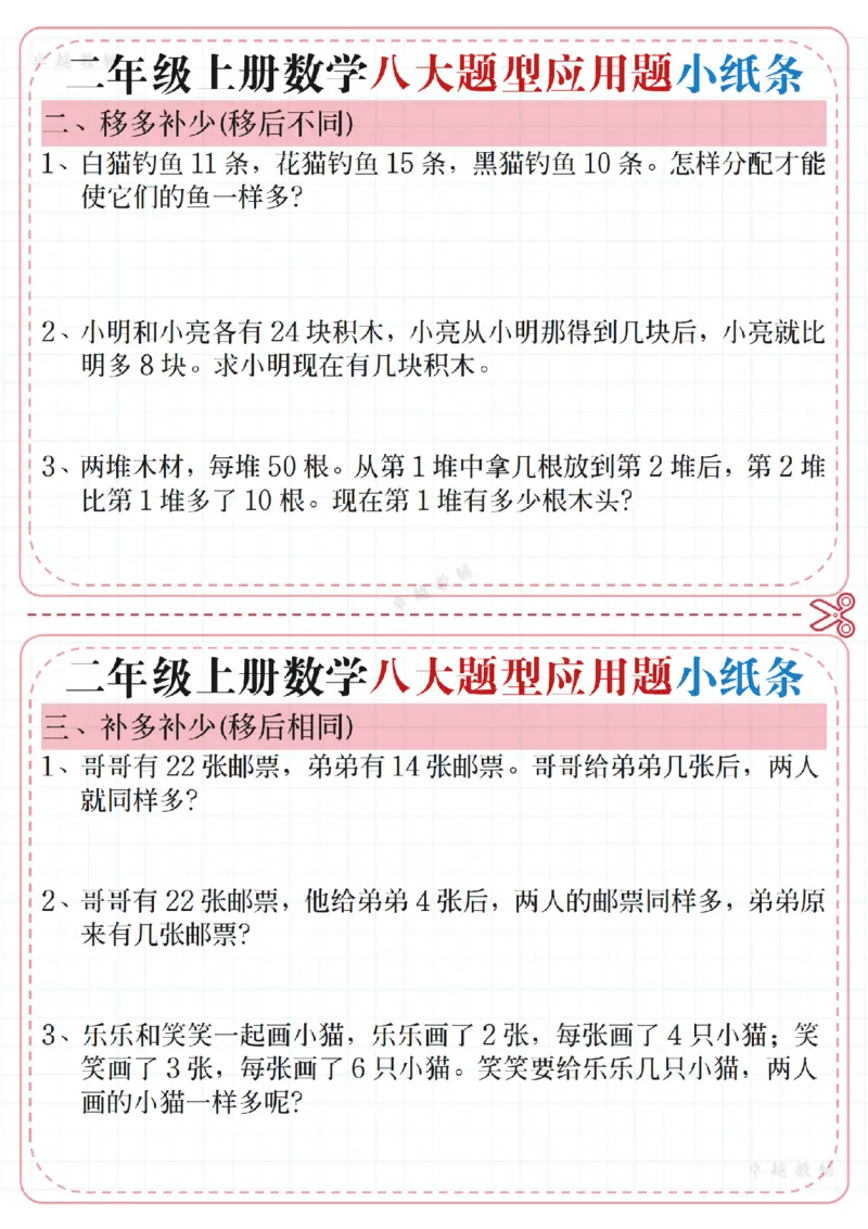 11.01二年级上册数学五大题型应用题小纸条(1)_二年级上下册资料_二年级上册小红书同款资料_二年级