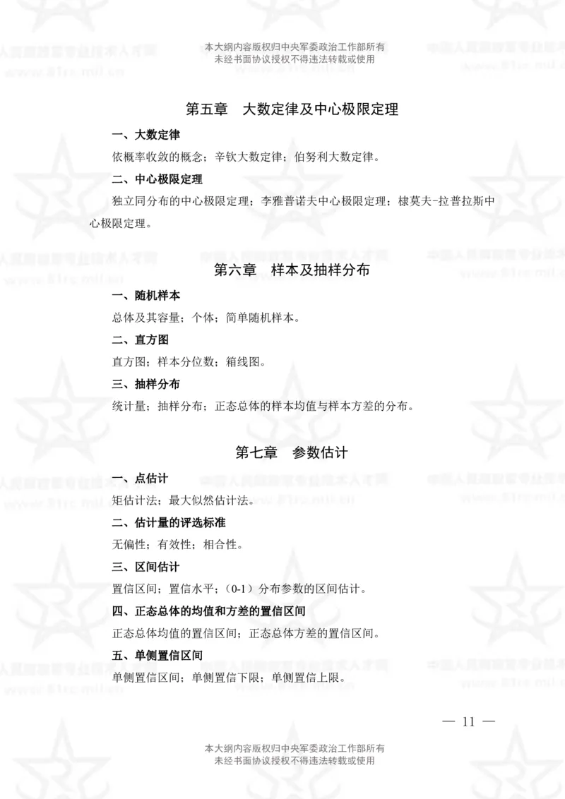 11、数学1专业科目考试大纲_军队文职(1)_08.备考分数线等信息_新版军队文职考试大纲