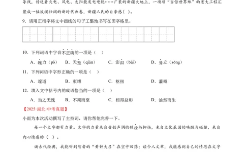专题06基础知识综合(原卷版)_2023-2025《3年中考1年模拟真题分类汇编》语文