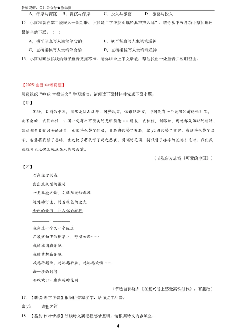 专题06基础知识综合(原卷版)_2023-2025《3年中考1年模拟真题分类汇编》语文