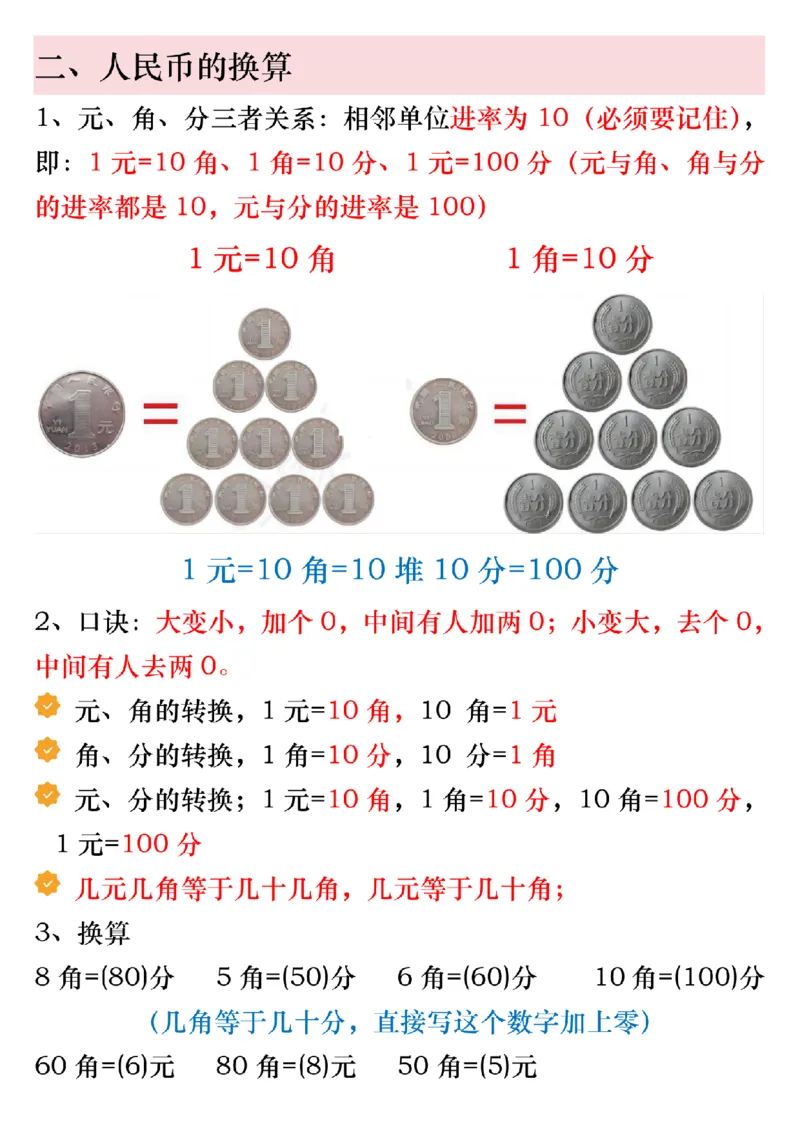 1035寒假预习一年级数学下册人民币必考知识汇总_一年级上下册资料_一年级下册小红书同款资料_一下数学_25年一下数学资料