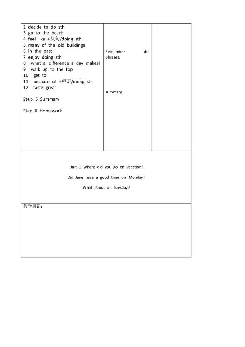 八年级英语教案：Unit1_Where_did_you_go_on_vacation？5_初中英语新版_最新人教版英语八年级上册_老版（含有参考价值）_01教案人教版初中英语八上（多版本）易提分旗舰店