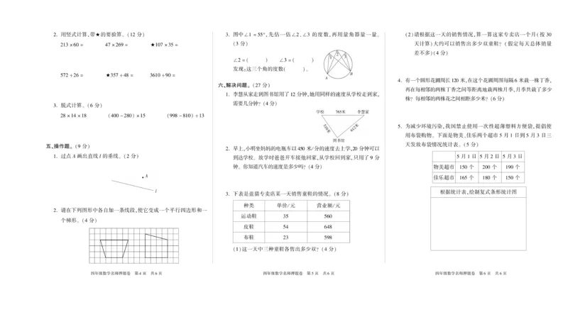 期末真题试卷精选人教版数学4年级上册_2024年人教版小学数学一二三四五六年级上册下册期中期末试a0747_小学全科《同步练习+精品试卷》打包下载（1-6年级单元月考期中期末试卷）