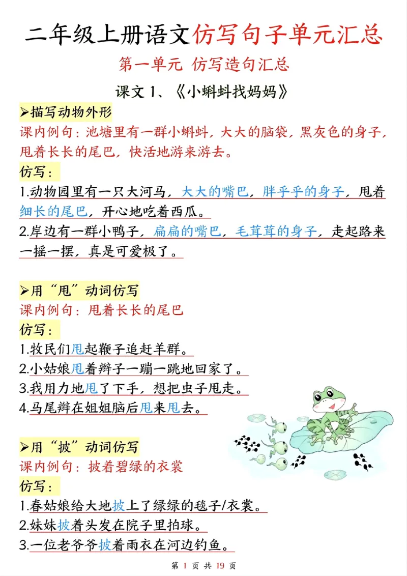 二年级上册语文全册重点句子仿写(1)_1-6年级语文仿写_二年级上册语文仿写句子+练习(1)