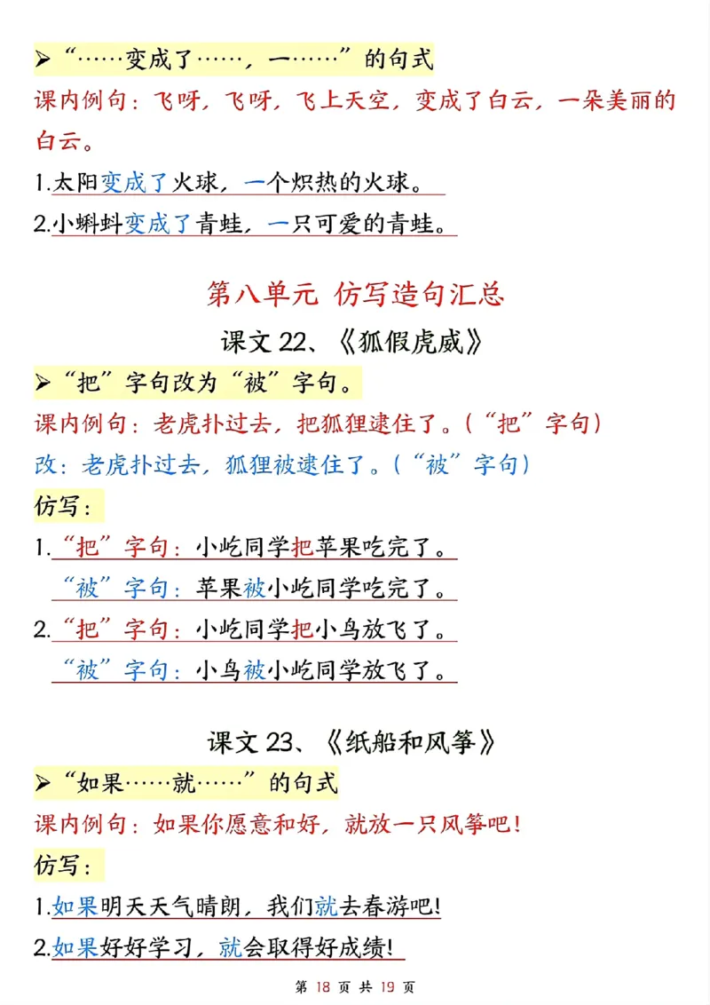 二年级上册语文全册重点句子仿写(1)_1-6年级语文仿写_二年级上册语文仿写句子+练习(1)