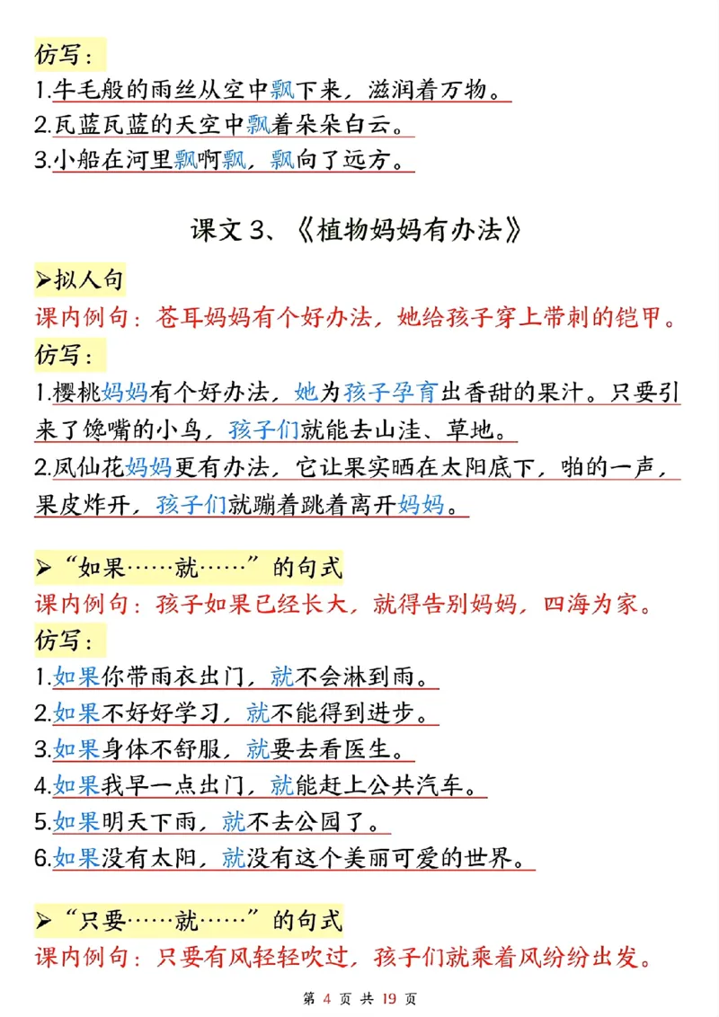 二年级上册语文全册重点句子仿写(1)_1-6年级语文仿写_二年级上册语文仿写句子+练习(1)