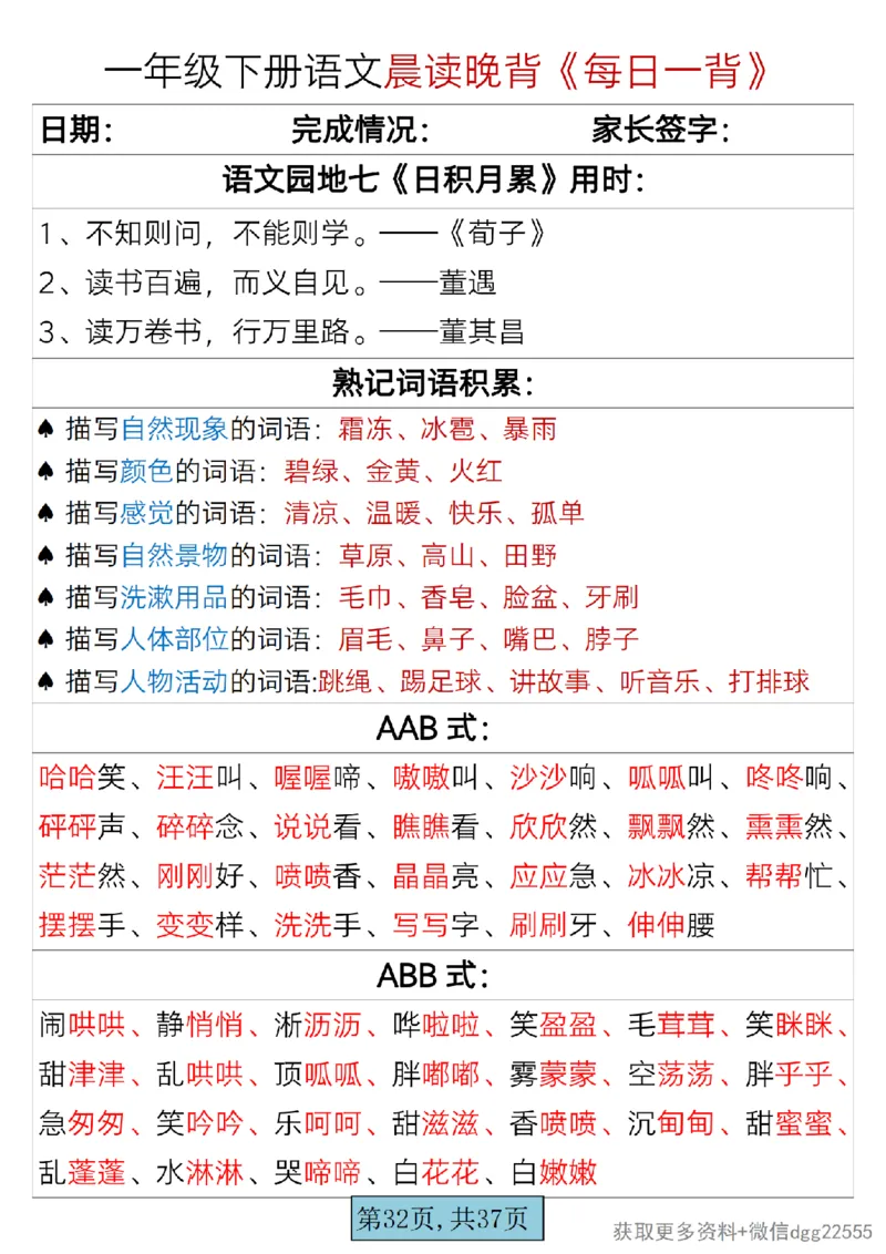 2.26一年级下册语文晨读晚背《每日一背》_一年级上下册资料_小学一年级学习资料-25年更新版_1-02、小学一年级语文下册_3-6-2-1、复习、知识点、归纳汇总_部编（人教）版