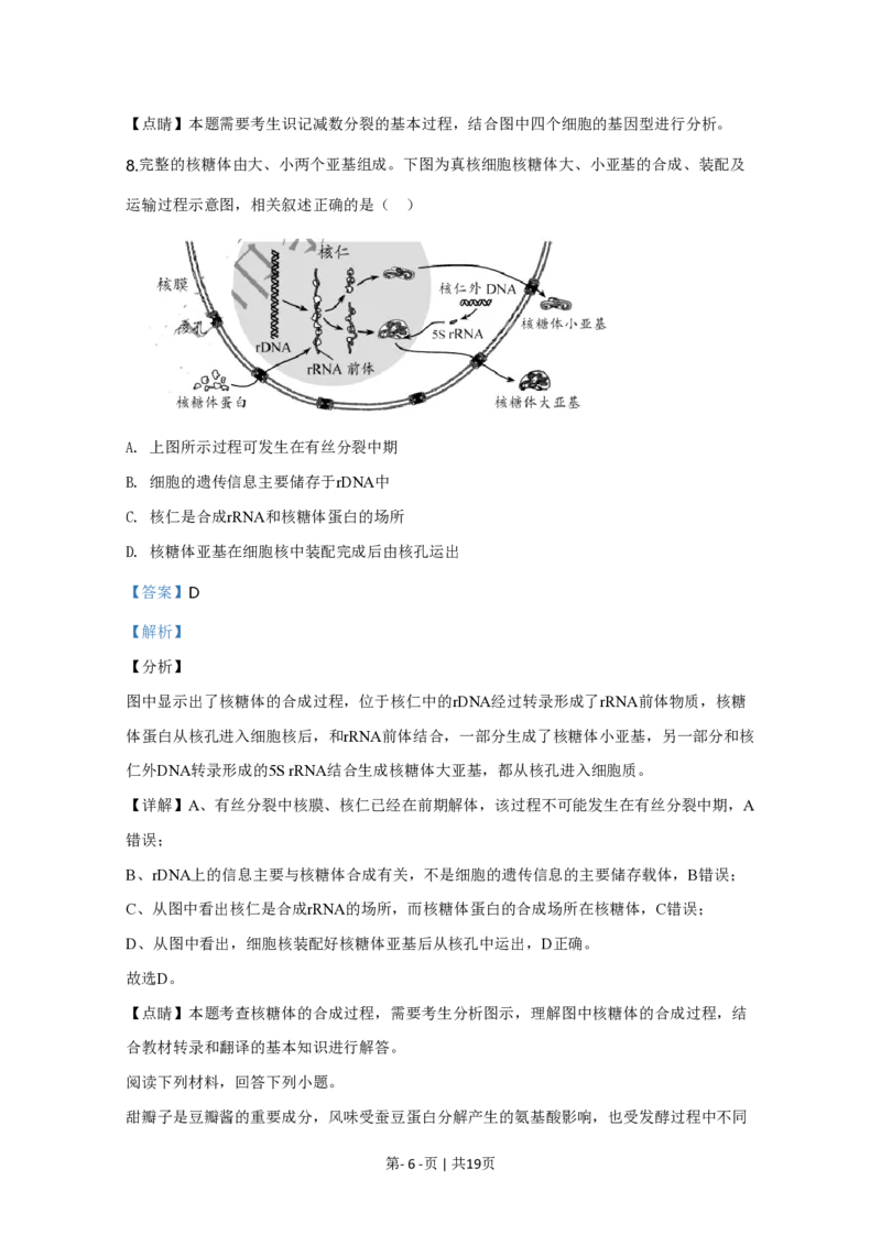 2020年高考生物试卷（天津）（解析卷）_生物历年高考真题_新&middot;PDF版2008-2025&middot;高考生物真题_生物（按省份分类）2008-2025_2008-2024&middot;（天津）生物高考真题
