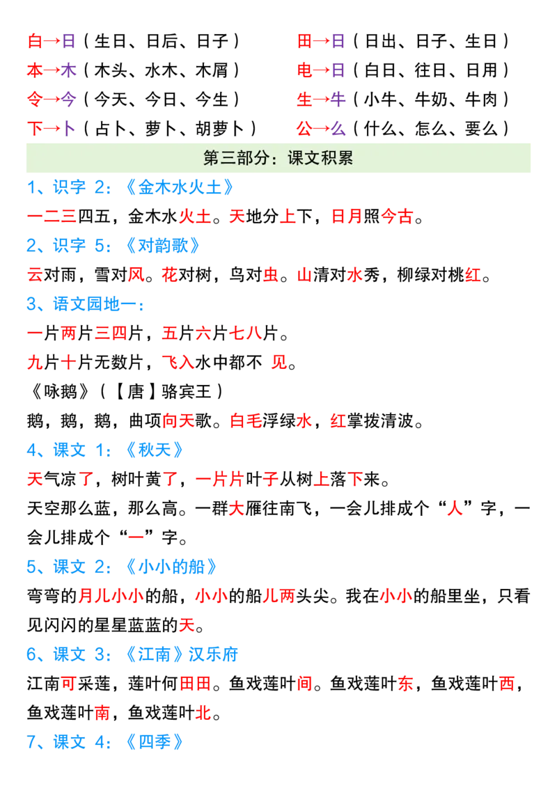 一上期中高频考点3_🍎⭐️期中知识汇总语文25年上册_一上