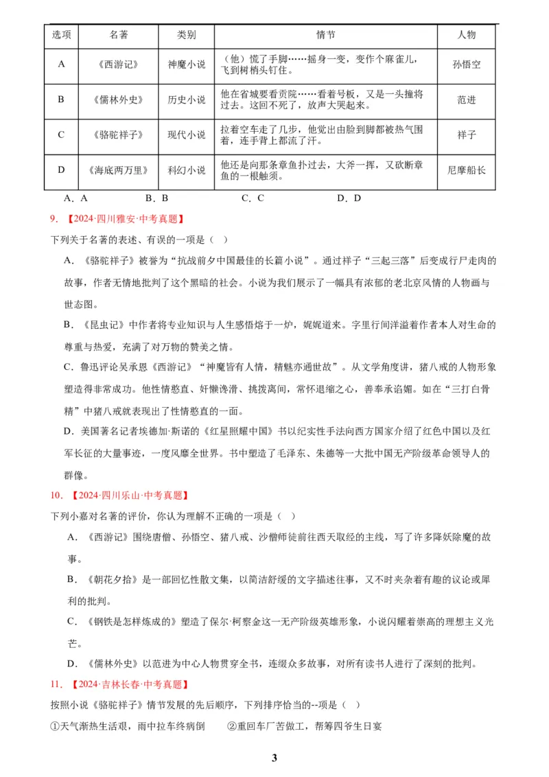 专题10名著导读(选择题)(原卷版)_2023-2025《3年中考1年模拟真题分类汇编》语文