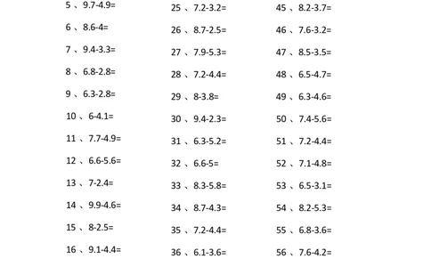 1位小数-1位小数第61~80篇_小学数学口算竖式脱式计算应用题一二三四五六年级上下册电_小学数学口算题库电子版（1-6）_小学数学口算四年级_口算题适合4年级_小数-减法（100篇）