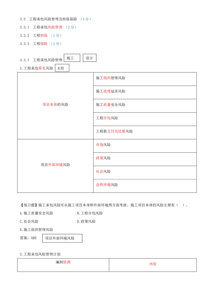 30-第3章-3.3-工程承包风险管理及担保保险（一）_2026年一级建造师_2026年一建管理_2025年一建管理SVIP_02-基础精讲✿高端面授✿深度强化_金月_讲义