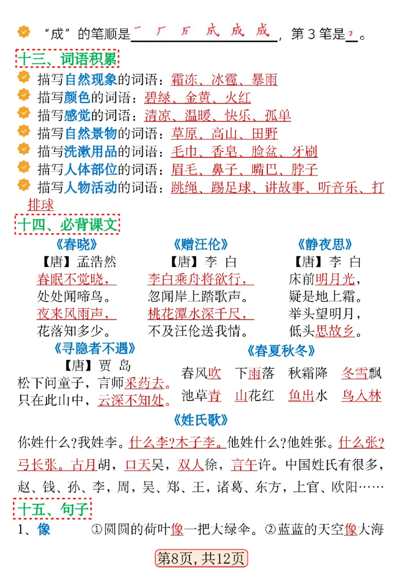 1120一年级语文下册期中高频考点知识汇总(1)_一年级上下册资料_一年级下册小红书同款资料_一下数学