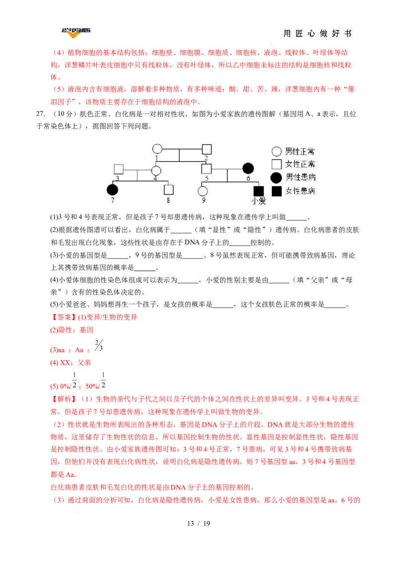 生物（全国卷）（全解全析）_2025年初中《中考第一次模拟》全国各地区模拟卷（8科全）(1)_2025年《中考第一次模拟卷》初中生物_全国通用&radic;