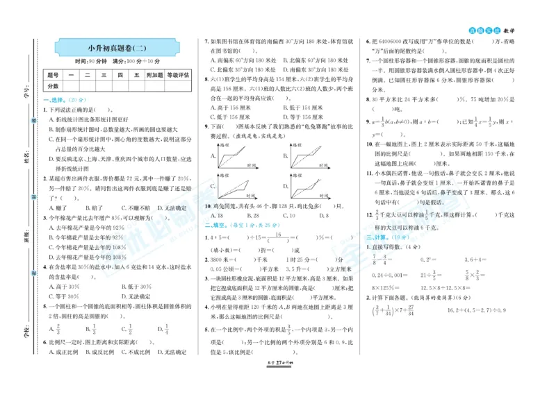 小升初全优必刷卷数学_2024年人教版小学数学一二三四五六年级上册下册期中期末试a0747_小学全科《同步练习+精品试卷》打包下载（1-6年级单元月考期中期末试卷）_小升初中总复习