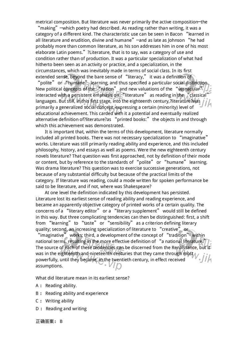 340501-阅读理解1-174339_军队文职(1)_01.军队文职真题-专业课_（全）版本一（历年真题+章节练习+模拟题）_英语言文学(军队文职)_章节练习_题目+解析