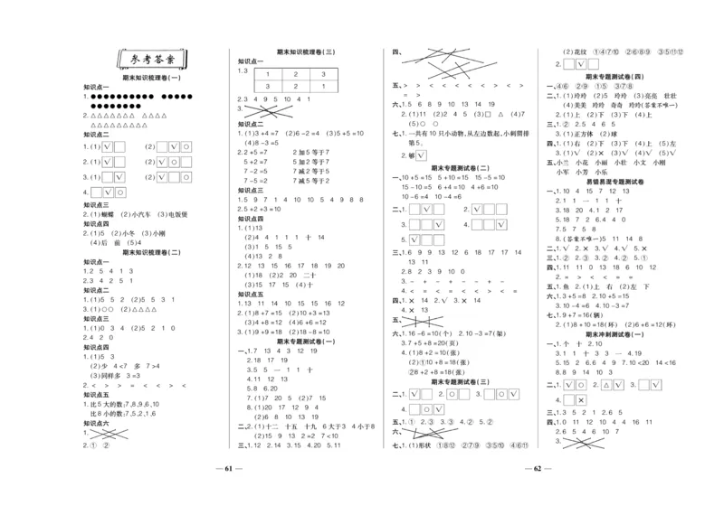 聚优《期末冲刺100分》一年级上册数学苏教版_2024年人教版小学数学一二三四五六年级上册下册期中期末试a0747_小学全科《同步练习+精品试卷》打包下载（1-6年级单元月考期中期末试卷）