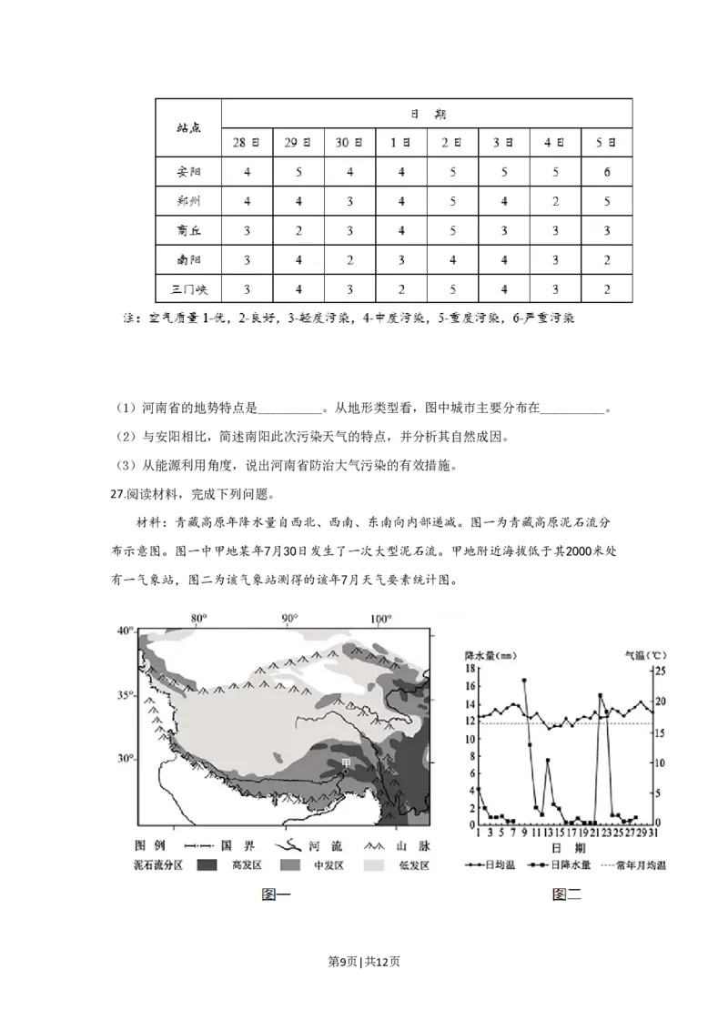 2020年高考地理试卷（浙江）（7月）（空白卷）_地理历年高考真题_新&middot;PDF版2008-2025&middot;高考地理真题_地理（按年份分类）2008-2025_2020&middot;地理高考真题