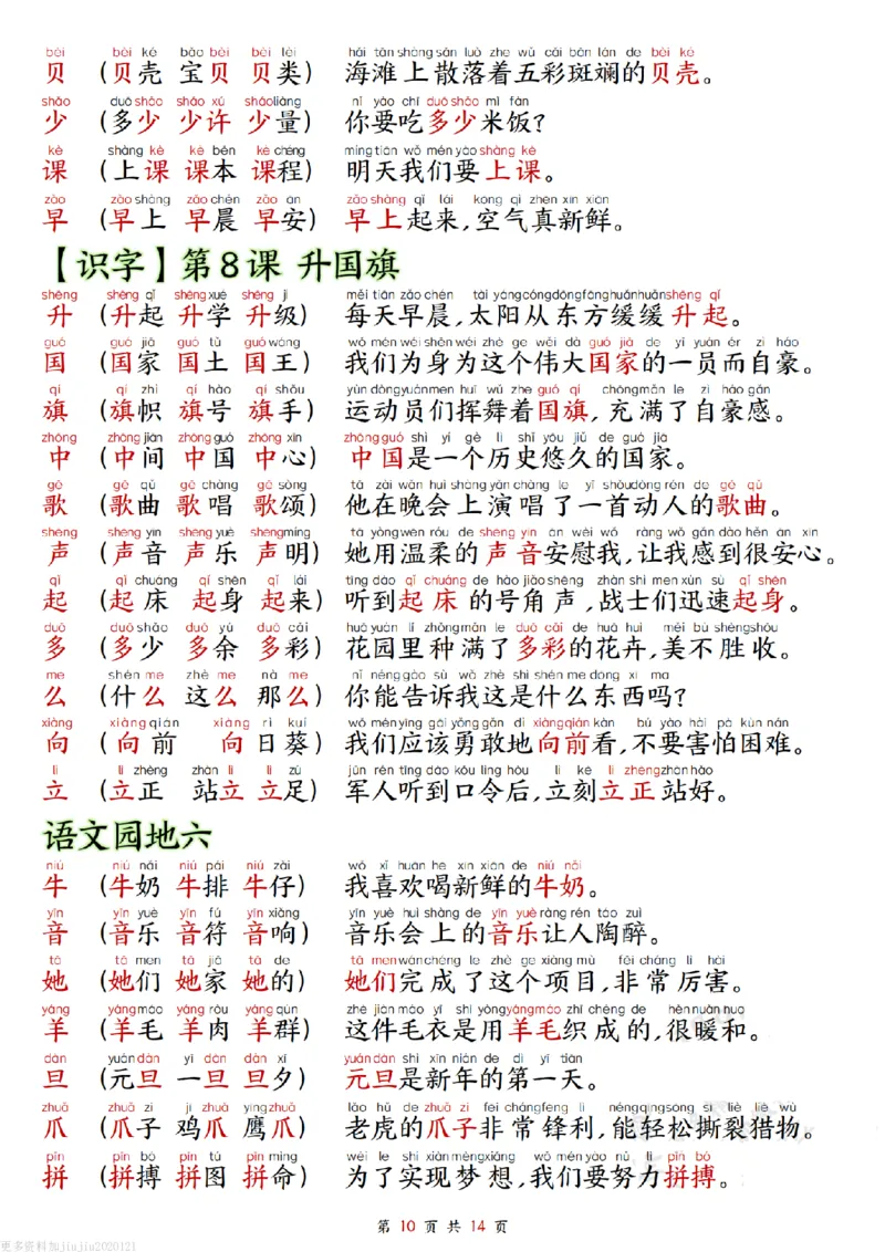 1_改版一年级上册语文组词造句_纯图版_一到六小学晨读晚默晨诵晚读_24秋一年级上册各类资料(小纸条知识点默写单)