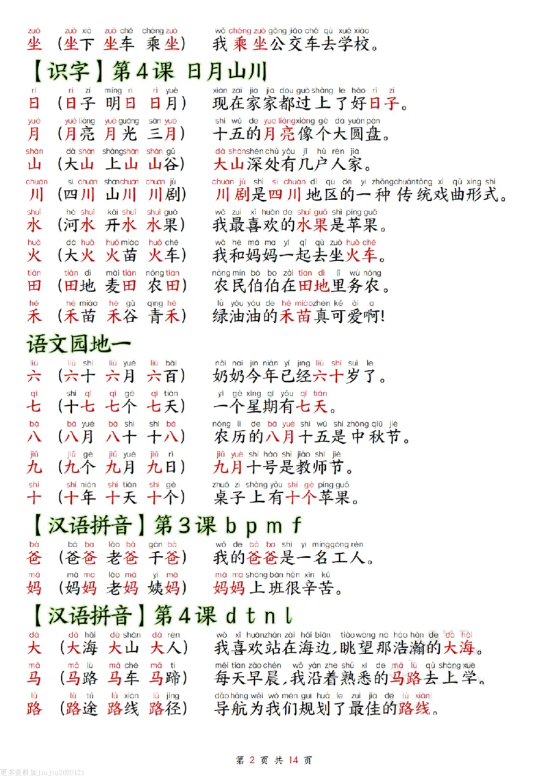 1_改版一年级上册语文组词造句_纯图版_一到六小学晨读晚默晨诵晚读_24秋一年级上册各类资料(小纸条知识点默写单)