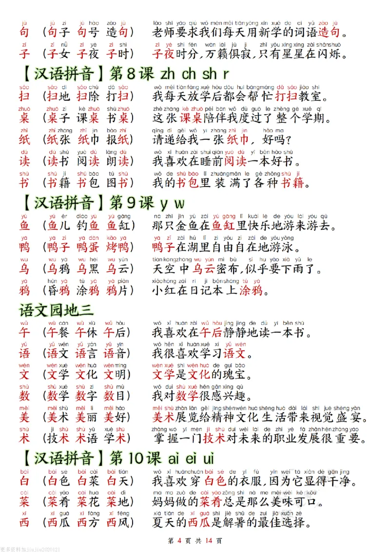 1_改版一年级上册语文组词造句_纯图版_一到六小学晨读晚默晨诵晚读_24秋一年级上册各类资料(小纸条知识点默写单)