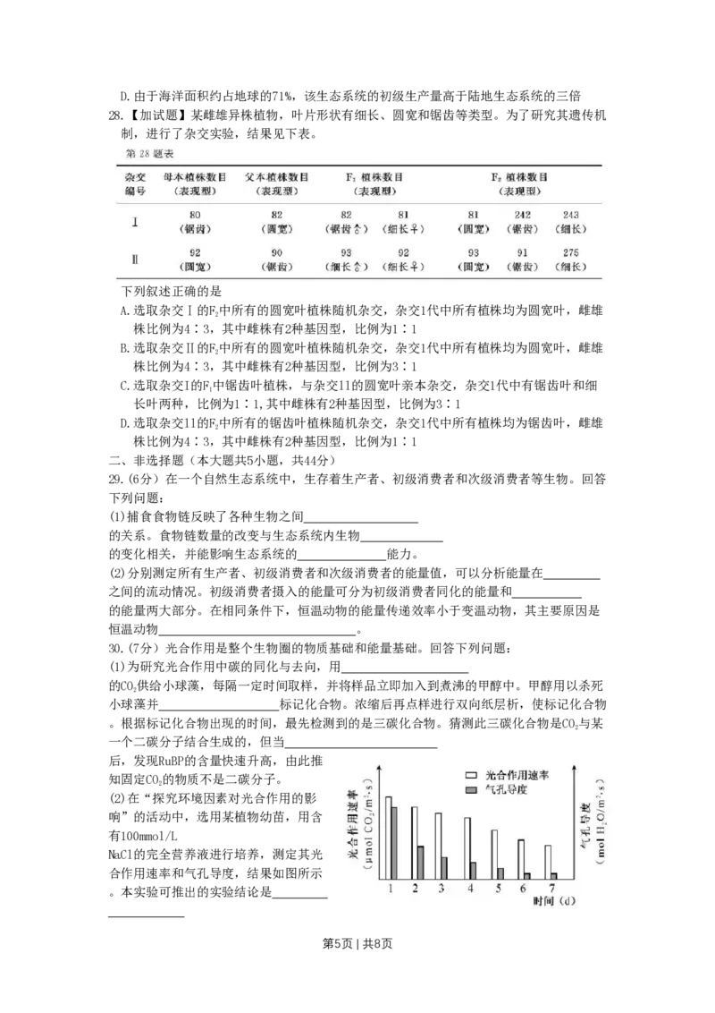 2018年高考生物试卷（浙江）11月（空白卷）_生物历年高考真题_新&middot;PDF版2008-2025&middot;高考生物真题_生物（按年份分类）2008-2025_2018&middot;高考生物真题