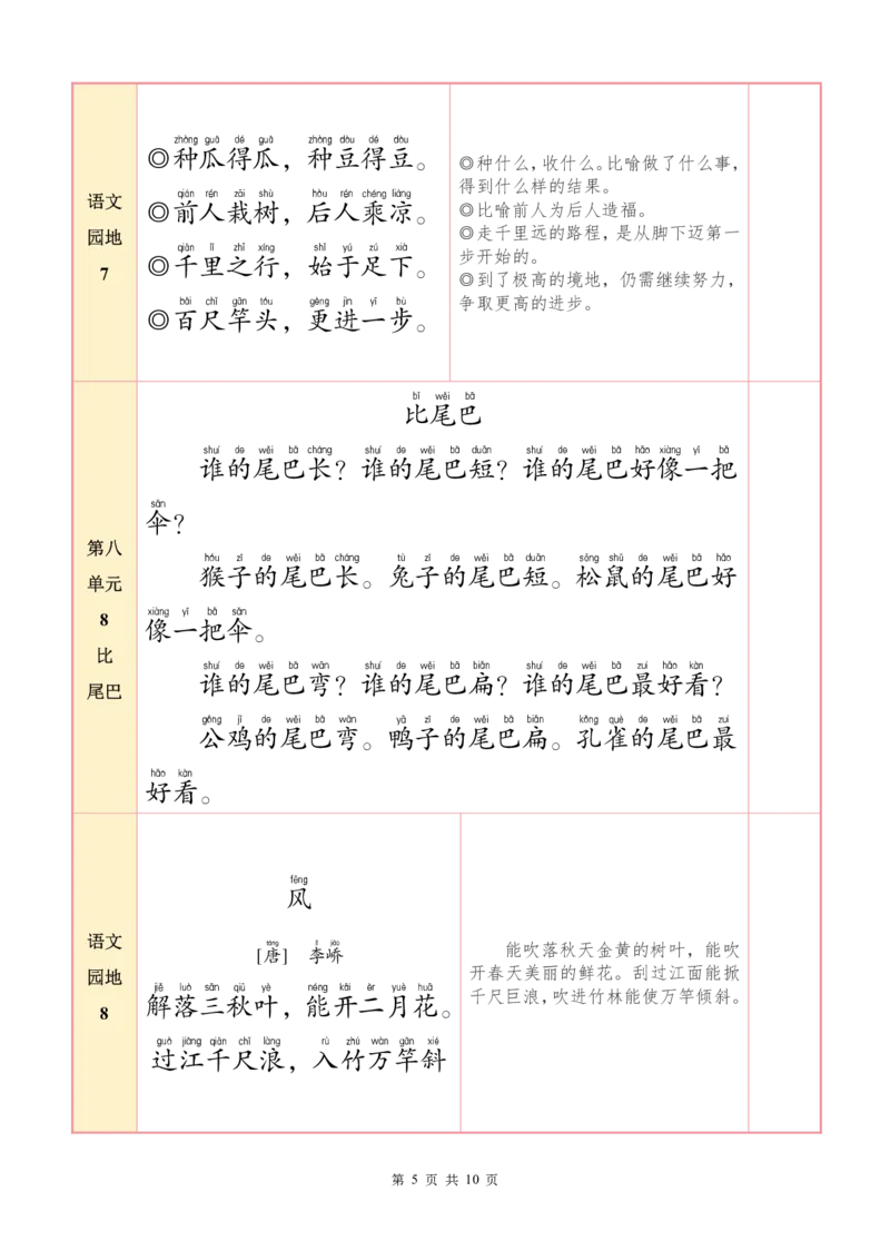 ❤25秋一语上必背内容+默写表2025年9月_1-6语文上必背和默写