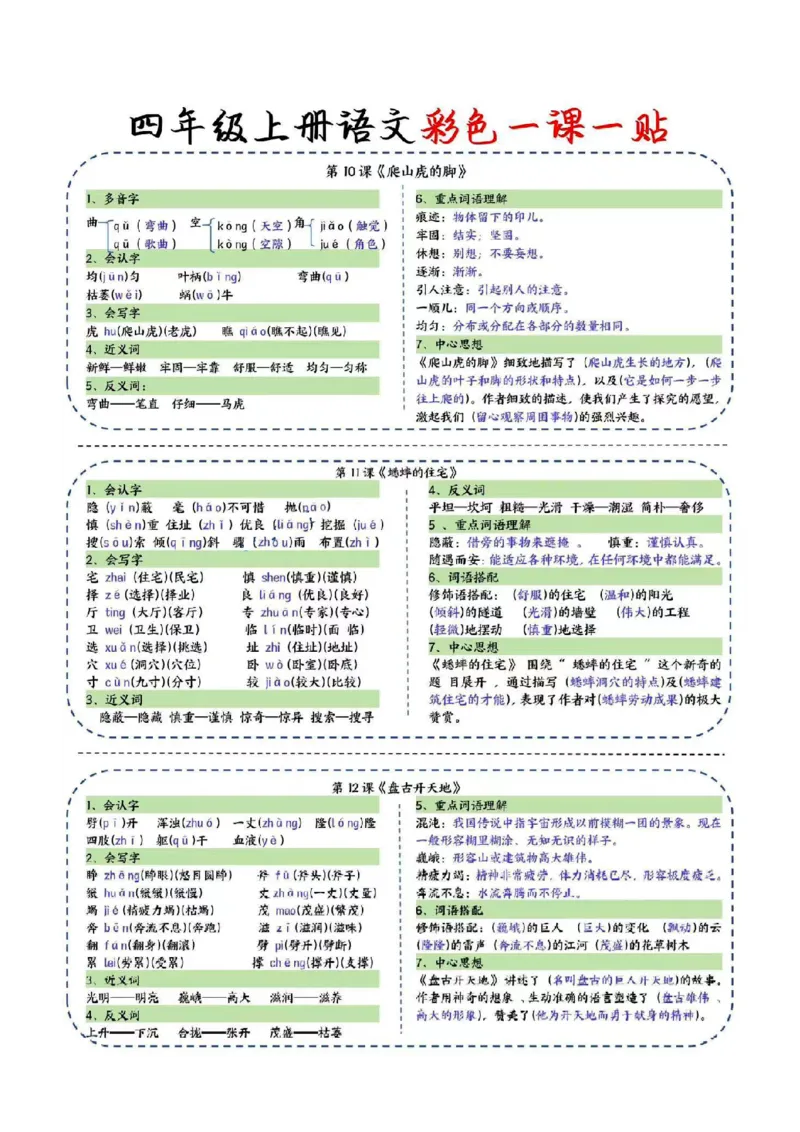 四年级语文上册课课贴_25秋《生字+组词+字帖》语文1-6年级