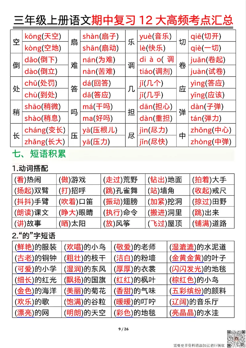 10.23三年级上册语文期中复习12大高频考点汇总_三年级上下册资料_三年级上册小红书同款资料_三年级(1)