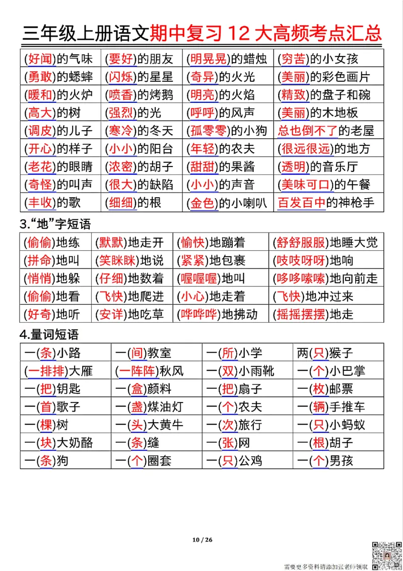 10.23三年级上册语文期中复习12大高频考点汇总_三年级上下册资料_三年级上册小红书同款资料_三年级(1)