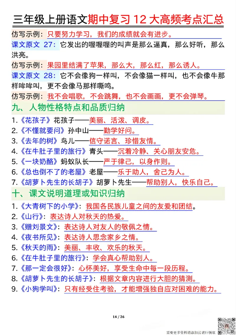 10.23三年级上册语文期中复习12大高频考点汇总_三年级上下册资料_三年级上册小红书同款资料_三年级(1)