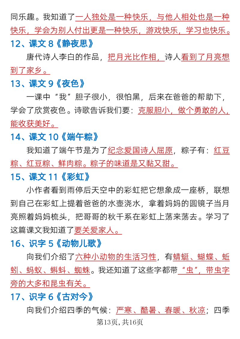 1.24一年级下册语文全册重难点知识总结_一年级上下册资料_小学一年级学习资料-25年更新版_1-02、小学一年级语文下册_3-6-2-1、复习、知识点、归纳汇总_部编（人教）版