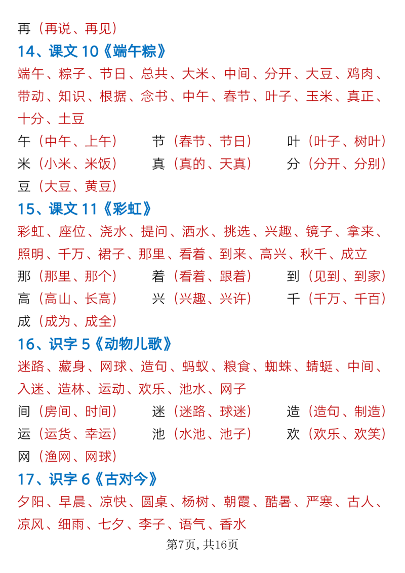 1.24一年级下册语文全册重难点知识总结_一年级上下册资料_小学一年级学习资料-25年更新版_1-02、小学一年级语文下册_3-6-2-1、复习、知识点、归纳汇总_部编（人教）版