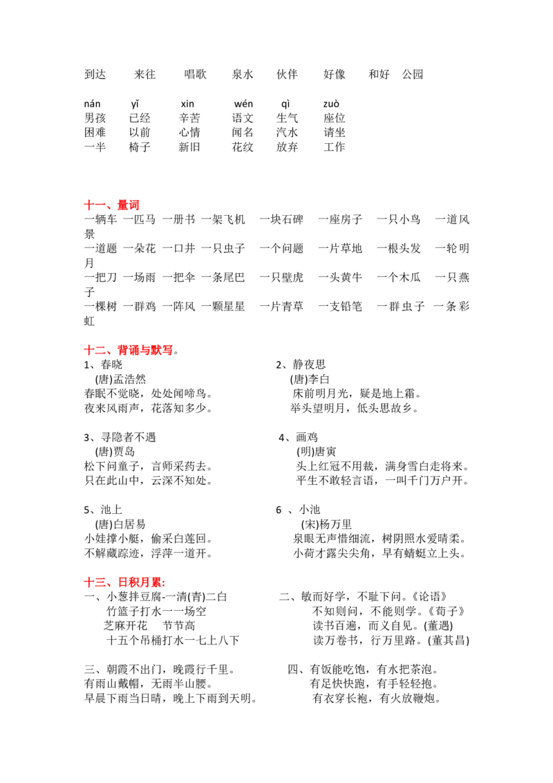 1_一下语文全册复习资料_一年级上下册资料_小学一年级学习资料-25年更新版_1-02、小学一年级语文下册_3-6-2-1、复习、知识点、归纳汇总_部编（人教）版_精品总结类资料（背读类）