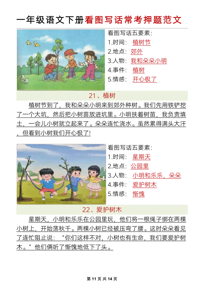 1132一下语文看图写话常考押题范文1_一年级上下册资料_一年级下册小红书同款资料_一下数学
