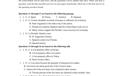 2018年高考英语试卷（上海）（秋考）（空白卷）_英语历年高考真题_新&middot;Word版2008-2025&middot;高考英语真题_英语（按年份分类）2008-2025_2018&middot;高考英语真题