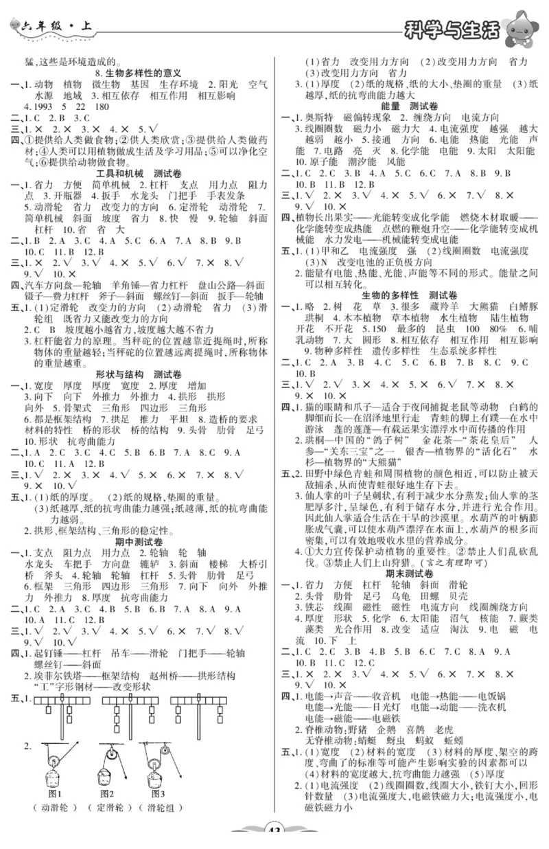 科学与生活六年级上册教科版_2024年人教版小学数学一二三四五六年级上册下册期中期末试a0747_小学全科《同步练习+精品试卷》打包下载（1-6年级单元月考期中期末试卷）_小学科学