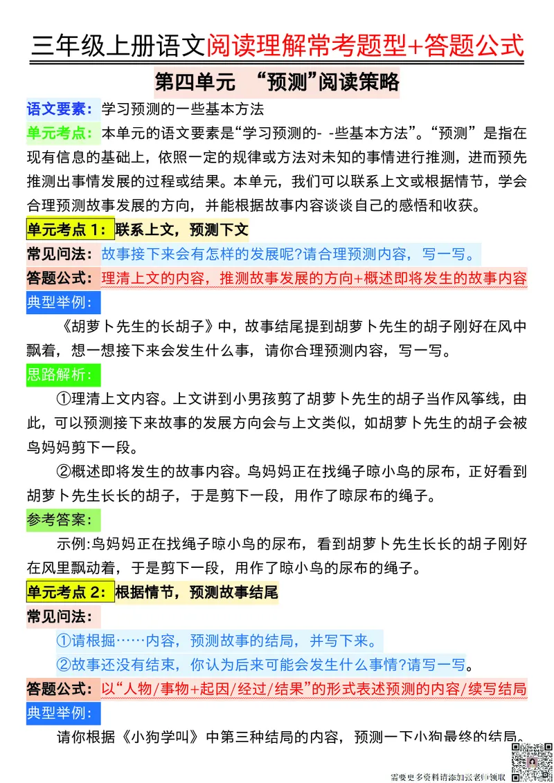 0826三年级上册语文阅读理解常考题型+答题公式输出_三年级上下册资料_三年级上册小红书同款资料_三年级(1)