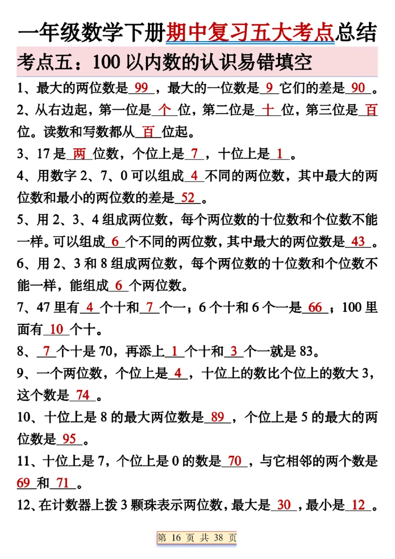 1112期中复习五大考点总结一下数学_一年级上下册资料_一年级下册小红书同款资料_一下数学_25年一下数学资料