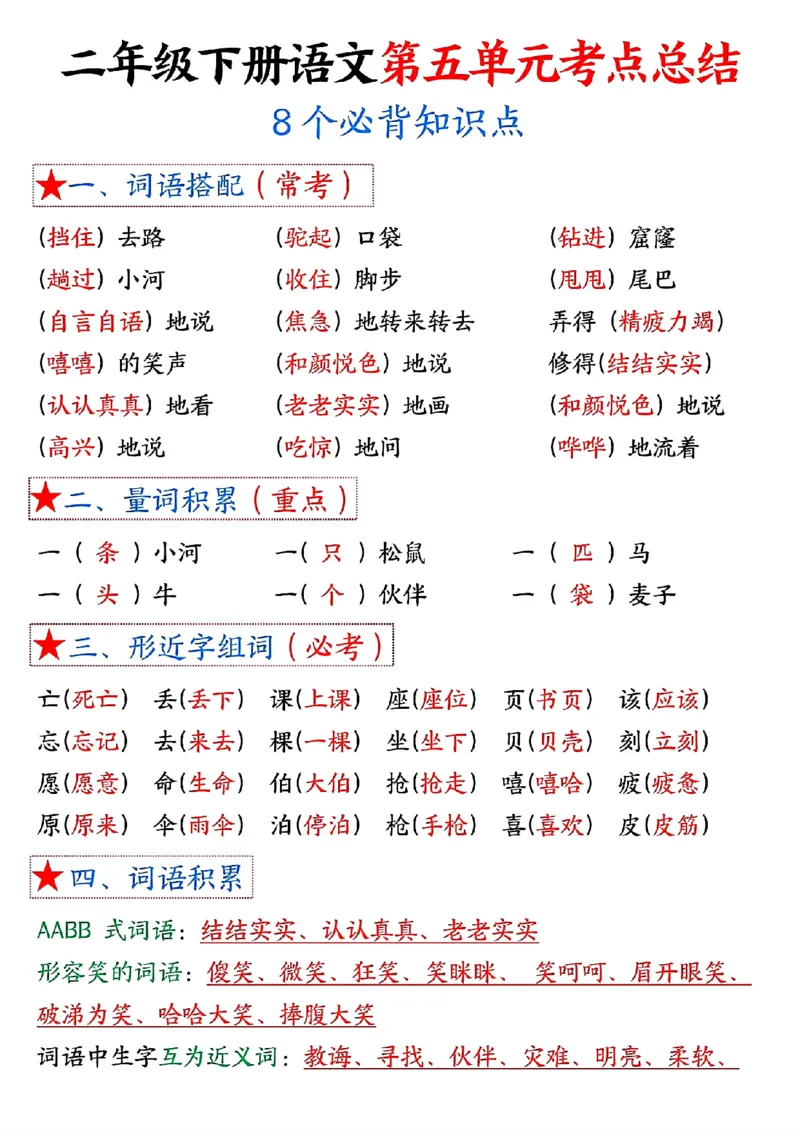 1-8单元考点默写二下语文-答案_二年级上下册资料_小学二年级学习资料-25年更新版_2-02、小学二年级语文下册_2-2-2、练习题、作业、试题、试卷_专项练习_语文期末冲刺复习