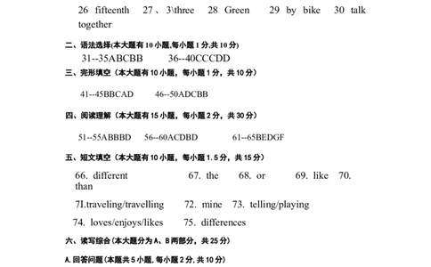 八年级上英语期末评分标准及参考答案_初中英语新版_最新人教版英语八年级上册_老版（含有参考价值）_03练习和试卷人教版初中英语八上（多版本）易提分旗舰店