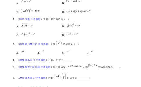 专题02整式及因式分解(原卷版)_2023-2025《3年中考1年模拟真题分类汇编》数学