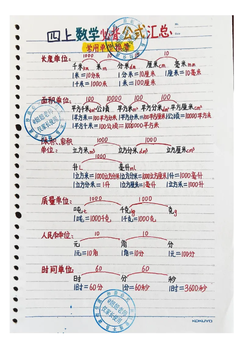 四年级上册数学手写笔记8.31_小学全网线上同款资料_11号_四年级手写笔记&darr;&darr;&darr;&darr;