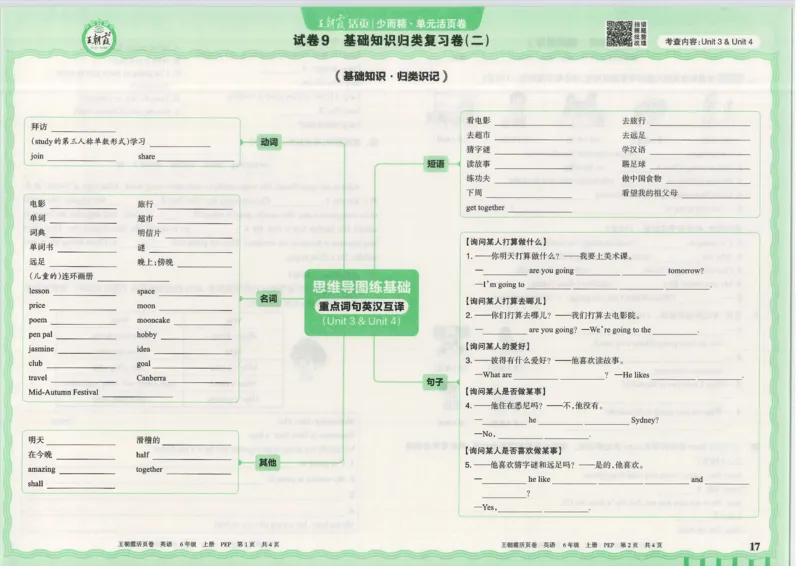 25秋英语人教PEP版6上_2025秋《王朝霞活页卷》英语人教3-6