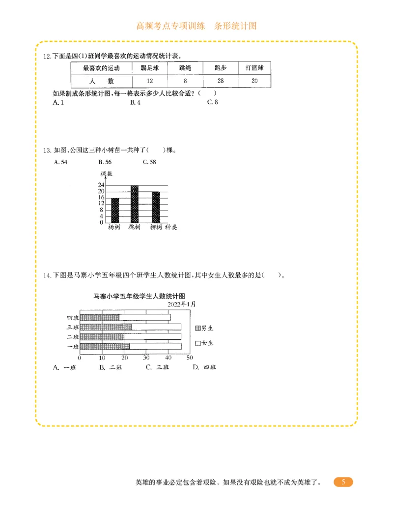 专项突破题集-高频考点专项训练-通用版四年级-6.条形统计图_上册_四（上）高频考点专项训练