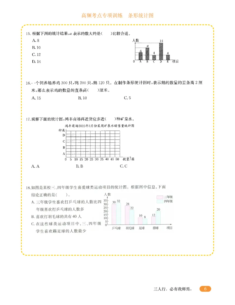 专项突破题集-高频考点专项训练-通用版四年级-6.条形统计图_上册_四（上）高频考点专项训练